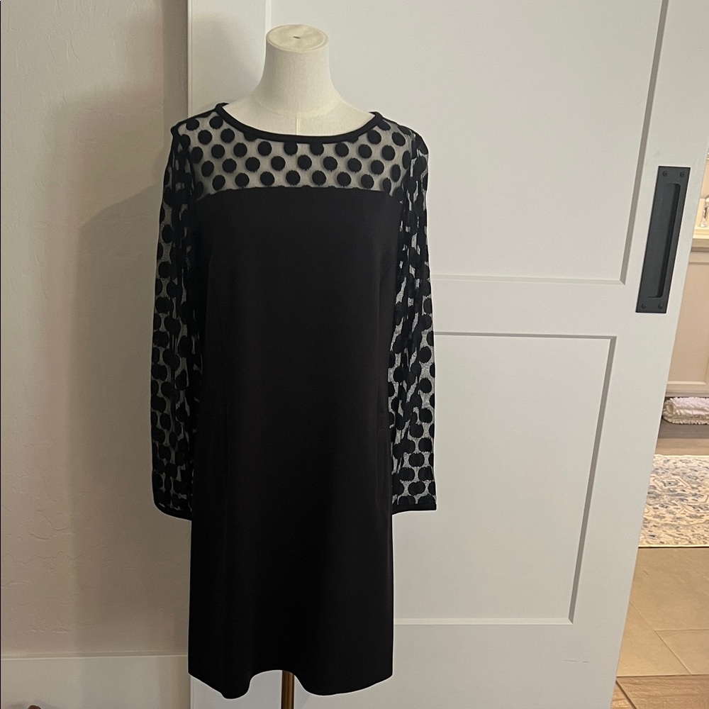 Eliza J Black Dress with Sheer Polka Dot Sleeves
